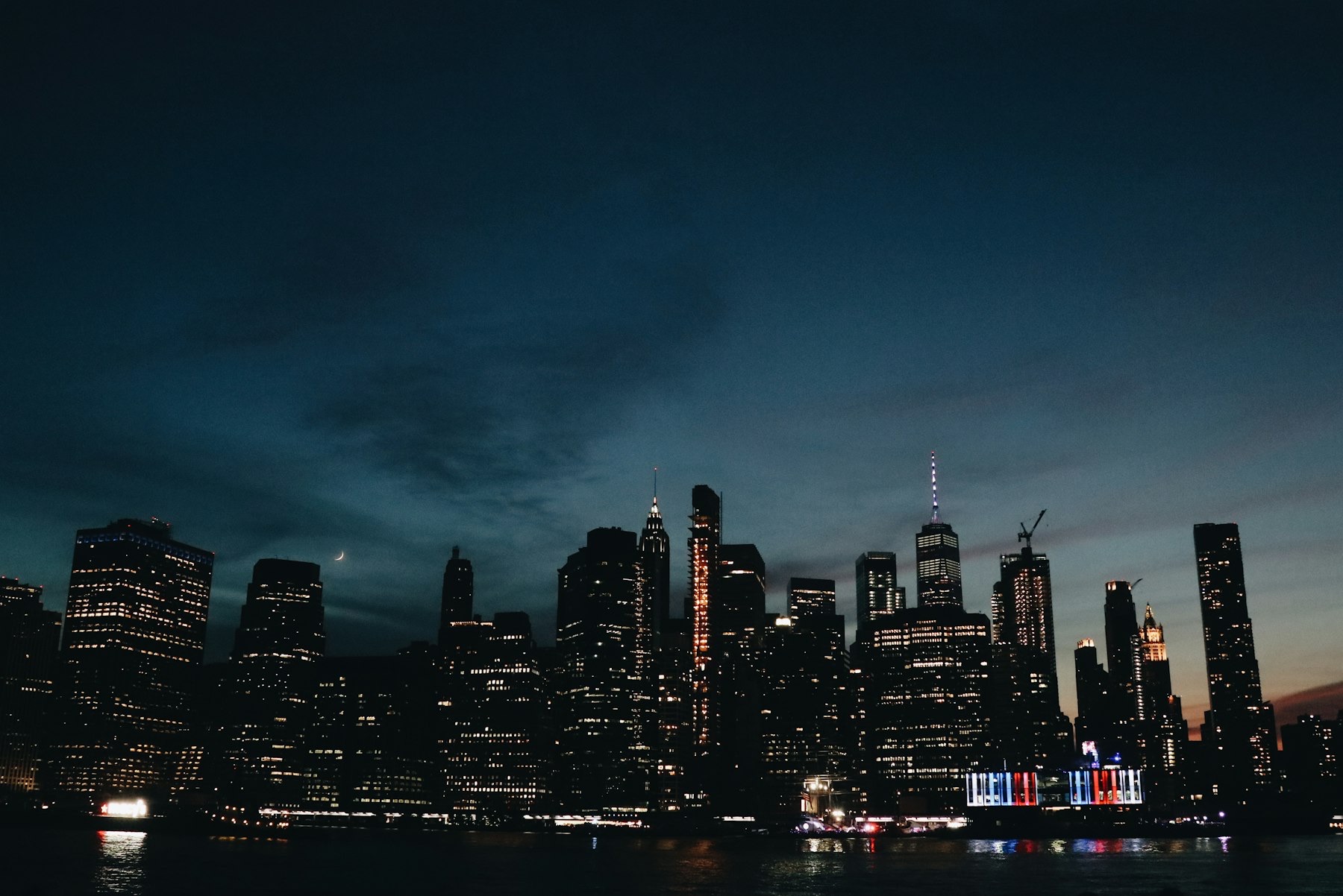 Financial district skyline at dusk